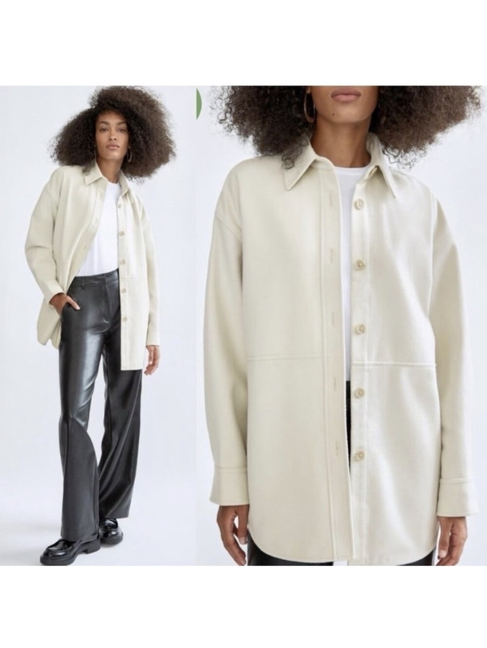 Babaton Oversized Cream tan Pelli Faux Leather Shacket shirt jacket M oversized